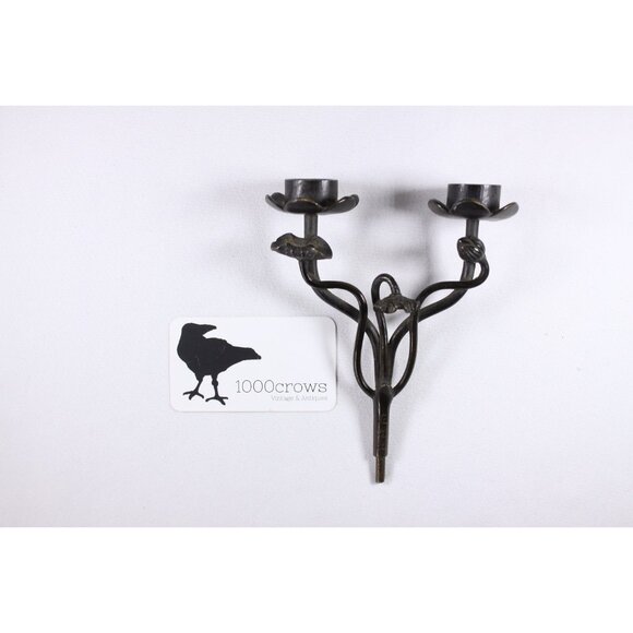 Vintage bronze Japanese candleholder handmade lotus flower candle stick stand - Picture 3 of 4